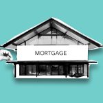 Cutout paper composition with modern residential house bought with mortgage on green background Composition de découpe en papier avec maison résidentielle moderne achetée avec hypothèque sur fond vert
