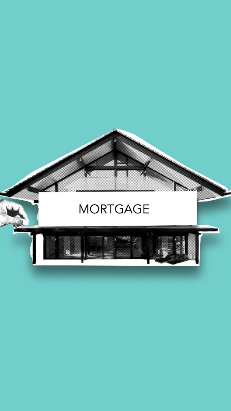 Cutout paper composition with modern residential house bought with mortgage on green background Composition de découpe en papier avec maison résidentielle moderne achetée avec hypothèque sur fond vert