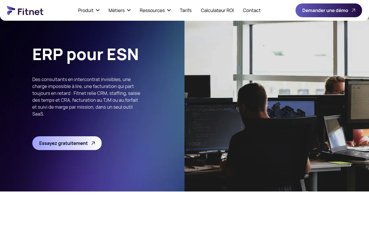 Aperçu du site Fitnet ERP pour ESN